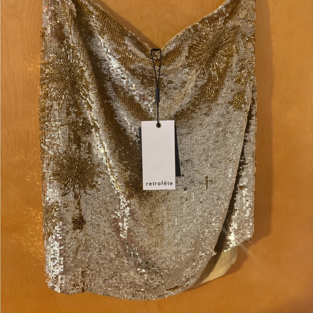 Retrofete Gold Sequin Draped Mini Skirt - NWT Size M - Picture 8 of 10